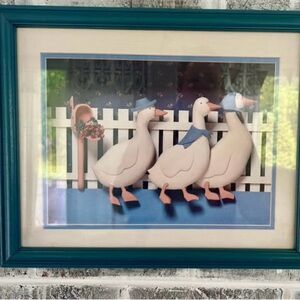 Vintage Framed Print “Country Goose” Blue White Geese By Elizabeth Brownd.